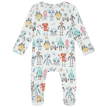 Baby Boys White Robots Babygrow